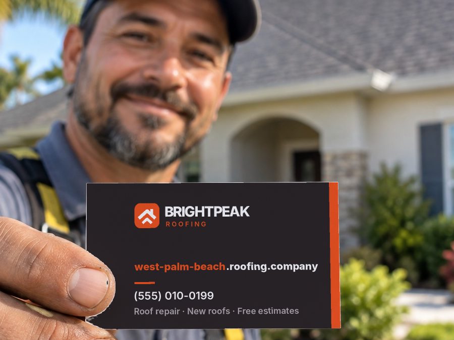west-palm-beach.roofing.company on a roofer's business card